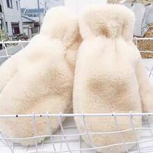 Korean Version Warm Plush Cute Fashion Gloves For Girls Winter Warm Plush Thickened Full Finger Gloves For Autumn And Winter - 加厚加大米色帶掛扣 - 查看 13