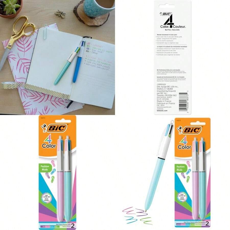 BIC 4 Color Fashion Retractable Ballpoint Pen With 1.0 Mm Medium Point And Assorted Ink 2Count Pack In Multicolor - AssortedFashion - View 1