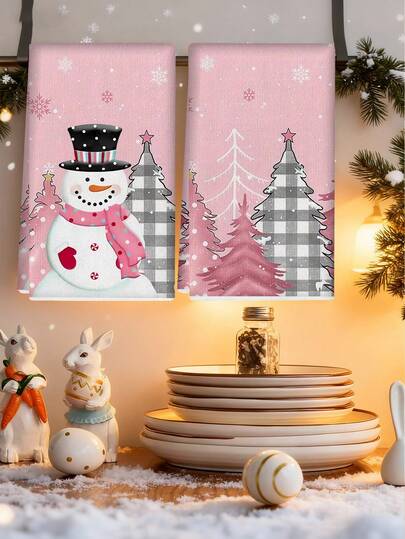 2pcs Christmas Hand Towels, Plaid & Christmas Tree Pattern Design Dish Cloths, Kitchen Cleaning Cloths, Suitable For Christmas Kitchen And Bathroom Decor