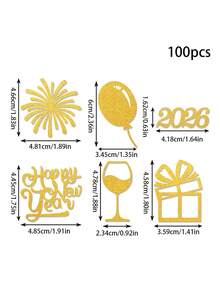 100片装，闪亮金色银色2026新年快乐烟花气球酒杯礼品桌饰五彩纸屑，2026新年装饰五彩纸屑，新年快乐贴纸，周年纪念五彩纸屑，除夕贴纸，新年 - 彩色 - 查看 3