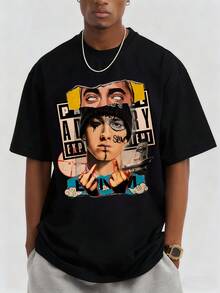 T-Shirt Men's Y2K Style Graphic Cotton T-Shirt - Soft & Comfortable Crew Neck Short Sleeve Tee Pwith Bold Portrait Print, Hip Hop Streetwear Fashion Top for All Seasons, Casual Streetwear | Round Neck Tshirt | Cotton Shirtp - Negro - Ver 4