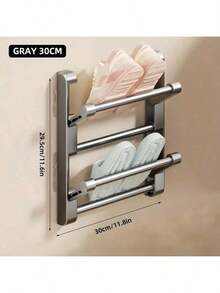免钻孔壁挂式鞋架，铝合金可折叠双层鞋架，带排水孔，浴室收纳方案，家用鞋架，悬挂式鞋架，适合小空间、公寓、浴室收纳，是家庭和租房者的理想之选，节省空间，是乔迁或圣诞礼物的绝佳选择。 - 灰色 - 查看 13