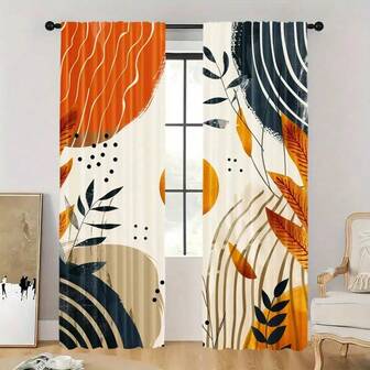 2PCS Bohemian Style Abstract Leaf Tropical Plant Curtains - Polyester Curtains With Pole Pockets, Decorative Styles For Bedrooms And Various Rooms, Enhancing Privacy, Machine Washable