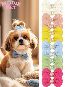 12 kẹp tóc nơ ngọc trai dễ thương và thời trang, phụ kiện cho thú cưng mèo và chó - Nhiều màu - Xem 8