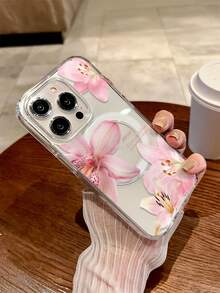 粉色百合花时尚手机壳 1 件装 透明磁吸无线充电 软硬双材质 防刮防指纹 兼容 iPhone 15/16 Pro/Pro Max/14/15/16 Plus 男女通用 春季生日礼物 - 無色 - 查看 3