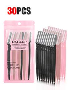 30pcs Exquisite Bagged Men's And Women's Facial Razors, Eyebrow Trimmers And Facial Hair Removers, Facial Hair Removal, Men's And Women's Facial Razors, Hair Trimming Tools, With Precision Sleeves, Hair Removers, Eyebrow Trimmers, Easy To Carry For Travel 1/3/6/12/24pcs (Pink)