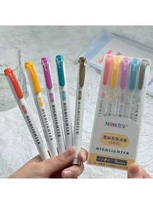 15 Color Fluorescent Pen Set Soft Water Double Headed Mark Pen Marking Note Number Pen Drawing Notebook Diary Student Stationery Office Supplies(Random Style)