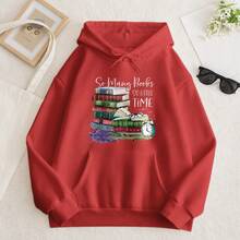 Printed  Hoodie | "So Many Books, So Little Time" Vintage - 紅色 - 查看 2