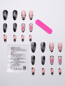 24pcs Short Water Drop Shaped Press-On Nails, Gradient & Floral 3D Gel And Golden Beads Designs, Shiny Artificial Nails Suitable For Valentine's Day, Parties, Daily Wear, Comes With Jelly Gel And Nail File