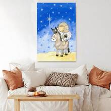 1pc, 2D Flat Printing, Painting Of A Child Angel Riding A Donkey Under A Starry Sky With A Bright Star, Canvas Wall Art For Living Room Wall Decor For Bedroom Bathroom Framed Wall Poster Art Prints Ready To Hang Pictures Home Decorations - 彩色 - 查看 5