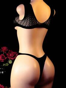 1pc Minimalist Waisted Cutout Bodysuit, Women's Fashion Lingerie Mesh Bodysuits For Summer Beach Bikini Cover-Up And Valentine' Day Intimates, Bikini, Summer Outfit, Beachwear, Minimalist Design, Fashion, Breathable Lingerie, Sheer Texture, Stylish Bodysuit, Onepiece Swimsuit, Summer Ward, Romantic Occasions - Black - View 2