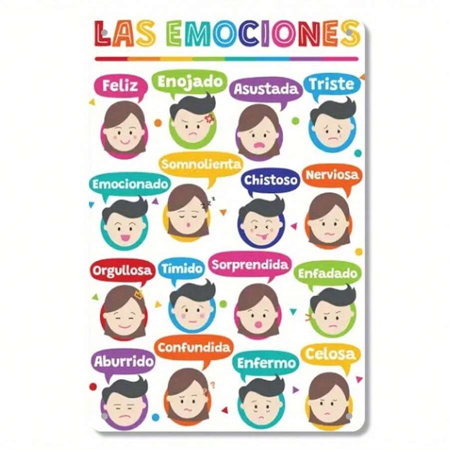 1pc Spanish Emotion Chart Wall Decor For Room - Bilingual English/Spanish Feelings & Emotions Board With Male/Female Characters, Durable Iron Plate For Boys & Girls Bedroom, Classroom, (Spanish Phrases) - 20,32*30,48 cm - Xem 1