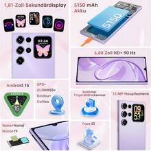 OUKITEL C62 安卓 15 智能手机，无合约 - 6.88 英寸高清+后置显示屏，16GB 运行内存 + 128GB 机身存储，5150mAh 电池，价格实惠，双卡双待，无锁/面部解锁/GPS/OTG - 藍色 - 查看 7