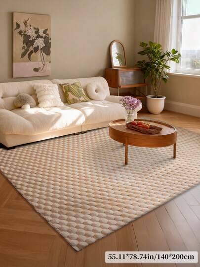 1pc Thick Textured Living Room/Bedroom Carpet, Upgraded Beige Turtle Back Material, Moderne Minimalist Nordic Fluffy Indoor ative Rug, Com Tafel Crème Aesthetic Room ation, Easy Maintenance, All Season view 3