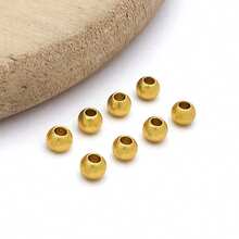 10/30颗磨砂哑光金珠黄铜珠持久耐用圆形隔珠无缝散珠，适合夏季夏威夷风格，可用于制作叠戴项链、手链和耳环 - 金色 - 查看 11