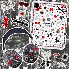 Junk Phone Case Charm Kit With Y2K Cool Aesthetic Bows Stars Hearts Round Letter Beads Rhinestones Red Black Flat - Back Resin Charm Bulk Customizing Cases - ban đầu - Xem 5