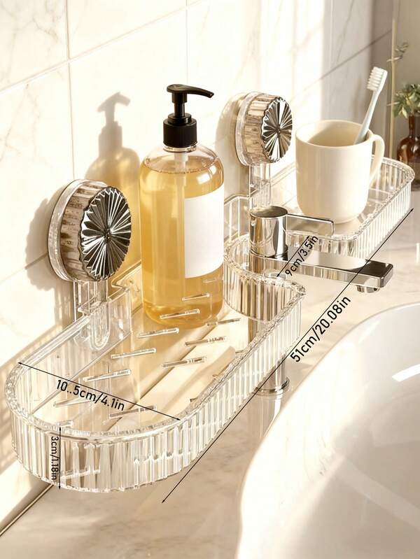 1 Peça Organizador de Banheiro com Ventosa Sem Furos, Prateleira de Armazenamento Montada na Parede para Artigos de Higiene, Suprimentos de Banheiro e Cosméticos, Auto-Drenante, Adequado para Banheiro, Penteadeira, Serve para Diversos Tamanhos de Torneira, Posição Ajustável, Presente Ideal