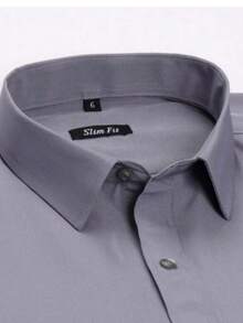 Men's Long-Sleeved Shirt, All Slim Fit Type, Luxury Premium - 灰色 - 查看 2