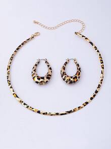 Women's Jewelry Set, Fashion Sexy Geometric Leopard Print Necklace & Earrings Set, Suitable For Daily Wear - Leopard - View 7