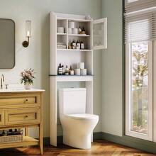 LIZHOUMIL Over The Toilet Storage Cabinet With Adjustable Shelves And Glass Door, Space-Saving Over-Toilet Design, Sturdy Waterproof White Finish Glass Doors - 白色 - 查看 1