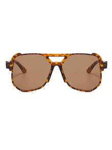 1 Pair Women's Leopard Print Geometric PC Frame Retro Pilot Fashion Glasses, Fashionable Street Style - Multicolor - View 4