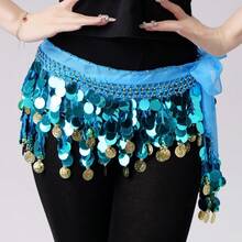 Saia de Dança do Ventre Feminina com Lantejoulas, Moedas e Franjas, Lenço Brilhante para Quadril Envolvente, Fantasia de Apresentação para Dança do Ventre, Festa, Apresentação no Palco