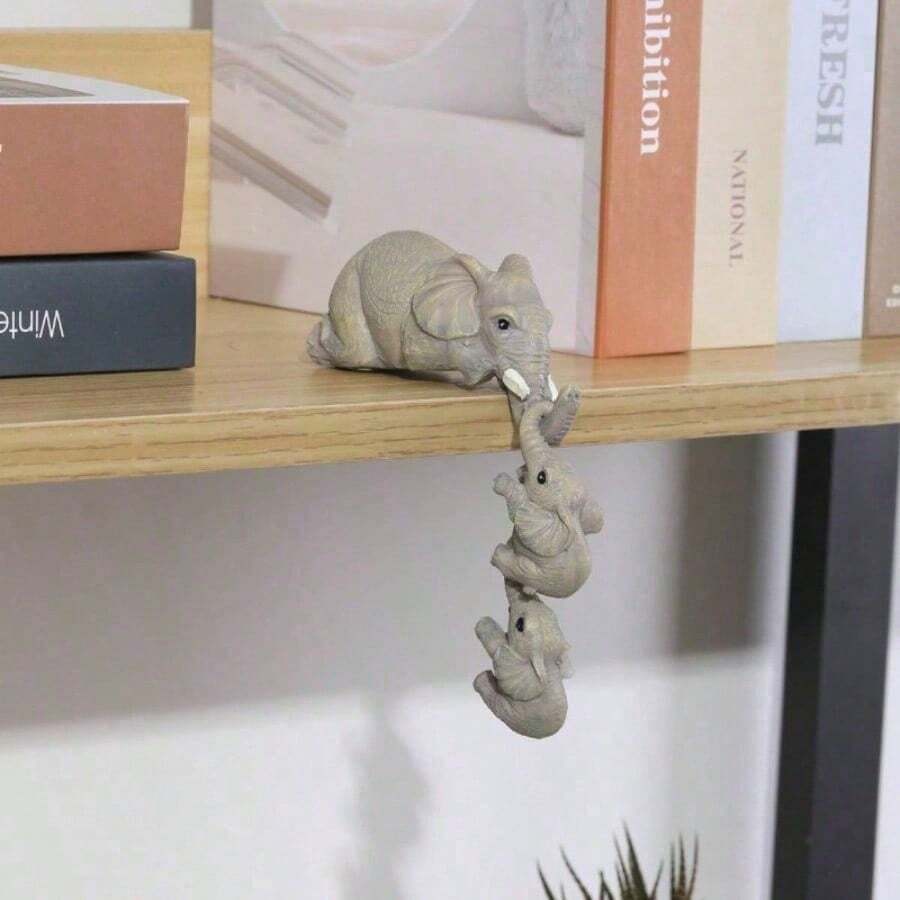 Set de 3 figuras decorativas de elefantes en resina, con un elefante adulto sosteniendo a un elefante bebé, decoración del hogar y regalo - Color aleatorio - Ver 1