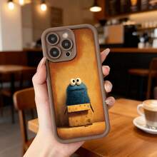 Cubierta de telefono con borde negro color naranja con estampado de personaje de peluche azul y ojos grandes para uso diario en cafeterias y espacios urbanos Aplicable a los teléfonos de la serie Apple y Galaxy - Blanco - Ver 4