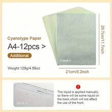 طقم ورق سيانوتايب شمسي - 12 ورقة لكل عبوة بأحجام A4/A5/A6، فيلم أزرق عالي الجودة لطباعة الشمس مواد DIY للفن والحرف اليدوية والفوتوغرام والطباعة والمشاريع الفوتوغرافية، تقنية تصوير مفعلة بضوء الشمس - متعدد الألوان - مشاهدة 10