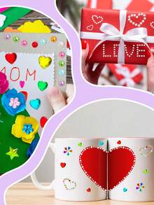 1 Sheet Face Gems Self Adhesive Heart-Shaped Stickers Flat Back Pearls For Craft Hair Face Makeup Nail Cell Phone Scrapbooking Decor, Heart, - Multicolor - View 4