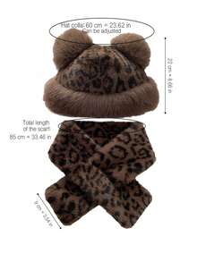 2pcs/Set Leopard Print Vintage Cute Faux Fur Patchwork Hat Combo, Mongolian Style Fluffy Warm Earmuffs Hats For Women, Autumn/Winter
