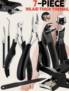 7pcs Thick Toenail Clipper Set - Wide Jaw Large Toenail Cutter, Suitable For Thick Ingrown Nails And Pedicure, Professional Sharp Heavy Duty Nail Clippers, Professional Manicure Care Kit, Unisex Travel Case, Great Gift For Friends, Boyfriends And Parents, Ideal For Halloween, Christmas