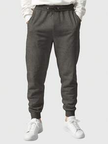 Men's Plain  Sweatshirt And Pants Set, Various Colors, No Print - Dark Grey - View 3