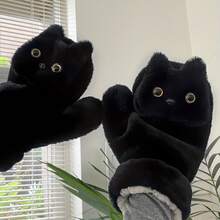 Cute Black Cat Plush Gloves For Winter - High Appearance, Windproof Cold - Resistant, Neck - Hanging Design, Full Coverage Warm Gloves For Outdoor Use - Multicolor - View 4