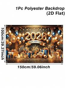 1件2026新年快乐金色背景横幅，新年气球形状涤纶悬挂旗帜背景布，庆祝派对家居房间家庭活动拍照背景墙装饰，新年礼物，花园庭院装饰花园旗帜，悬挂装饰，派对拍照道具，2026新年装饰，派对礼品 - AI新年風格A款 - 查看 5
