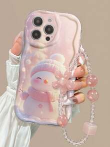 1个奶油色纹理透明亮粉色雪人彩绘防摔卡通手机壳，兼容 14、14 Pro、14 Pro Max、13、13 Pro、13 Pro Max、11、11 Pro Max、12、12 Pro、12 Pro Max、XR、XS、15、15 Pro、15 Pro Max、16、16 Pro、16 Pro Max、17、17 Pro、17 Air、17 Pro Max、Galaxy S24、A04、A12、A13、A14、A23、A24、A32、A33、A51、A52、A53、A54、A72、S20 FE、9、9A - 彩色 - 查看 1