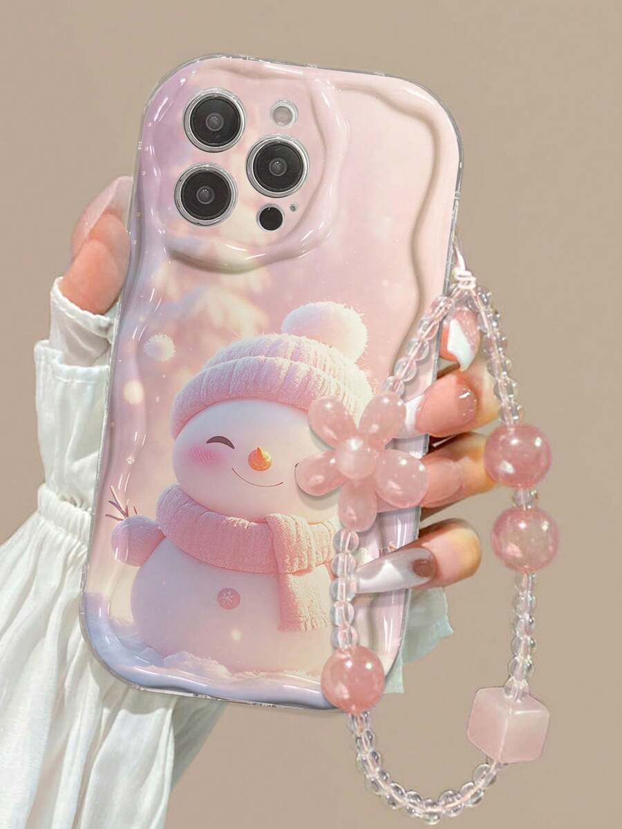 1个奶油色纹理透明亮粉色雪人彩绘防摔卡通手机壳,兼容 14、14 Pro、14 Pro Max、13、13 Pro、13 Pro Max、11、11 Pro Max、12、12 Pro、12 Pro Max、XR、XS、15、15 Pro、15 Pro Max、16、16 Pro、16 Pro Max、17、17 Pro、17 Air、17 Pro Max、Galaxy S24、A04、A12、A13、A14、A23、A24、A32、A33、A51、A52、A53、A54、A72、S20 FE、9、9A - 彩色 - 查看 1