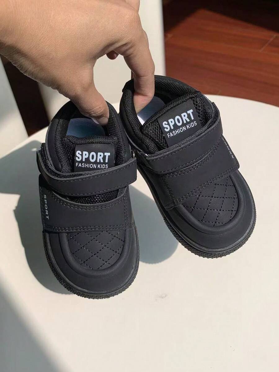 1-8岁儿童休闲厚底黑色面包鞋，软底舒适轻便男女通用酷炫黑色运动鞋，魔术贴方便穿脱防滑耐穿儿童休闲鞋，秋冬季 - 黑色 - 查看 1