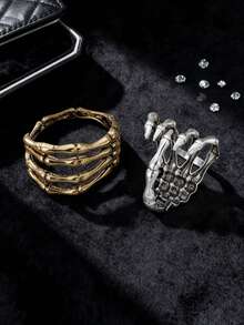 Exaggerated Hollow Skull Claw Bracelet, Vintage Gold-Color Bracelet Jewelry, Halloween Party Gift For Women