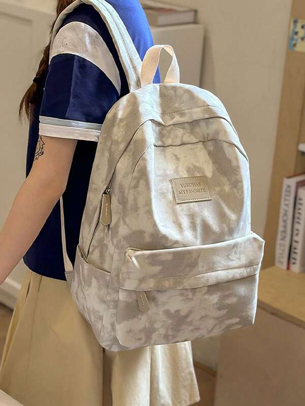 shinaier حقيبة ظهر كبيرة السعة مطبوع عليها حرف بلون أحادي، مخطط من القطيفة، حقيبة ظهر للطلاب