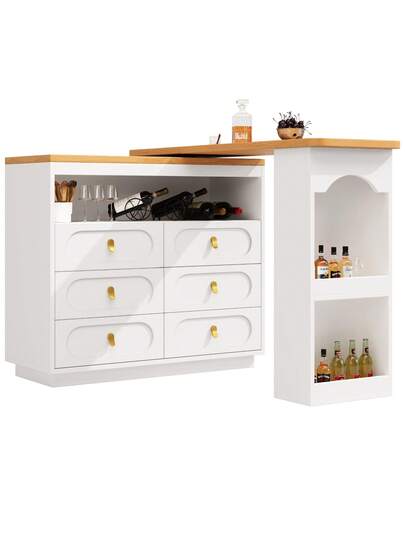 Kitchen Isl Extendable Bar Tafel Storage 360° Rotation, Practical Cabinet Drawers, Buffet, Sideboard, Dining Room view 8