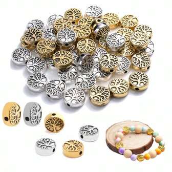 30pcs 9mm Retro Tree Of Life Beads & Retro Round Flat Spacer Beads - Ideal For Metal Jewelry Making, DIY Necklaces & Bracelets Craft Supplies