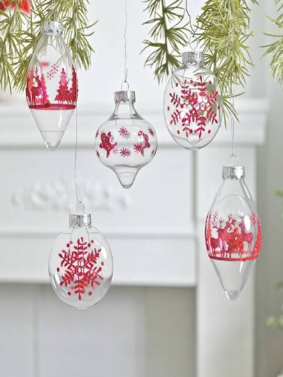 9 pezzi Set di ornamenti scintillanti multicolore - Palline di Natale trasparenti con disegni di fiocchi di neve, renne e pan di zenzero per decorazioni sospese festive e addobbi per l'albero