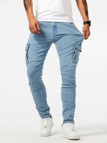 Men's Slim Fit Jeans With Pockets Fashion, Men's Denim Pants, Casual Fashion And Comfort - 淺藍色 - 查看 1