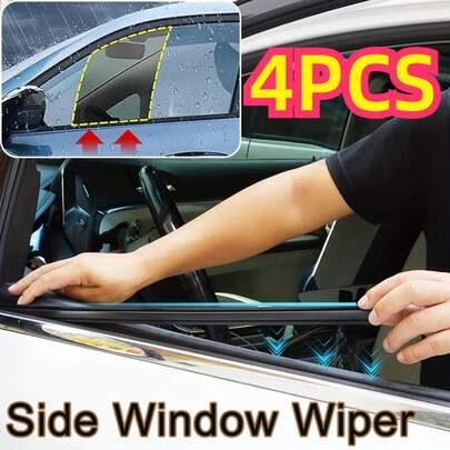 4pcs Car Side Window Wiper Blades - Clears Snow And Dirt On Driver/Passenger Side Windows. Weather-Resistant Rubber Wiper Blades, Universal Auto Accessories, Works With Window Opening And Closing.