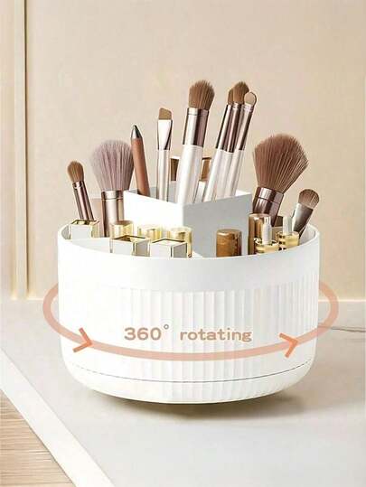 1 pezzo di supporto rotante a 360° per organizzare pennelli da trucco, set di organizzazione per il bagno e la scrivania, scatola portaoggetti per il bagno, pratico per trucchi, pennelli, matite per trucco, ufficio e casa, decorazione per la stanza e il bagno