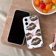 Funda magnética transparente con estampado de leopardo, estampado de labios y lazo, compatible con Samsung S22 S22PLUS S23 S23PLUS S23ULTRA S24 S24FE S24PLUS S24ULTRA iPhone16 15 14 13 12 7/8 7/8PLUS X X/S MAX, anti-suciedad,  de moda, funda protectora magnética anti-caída - Colores mixtos - Ver 8
