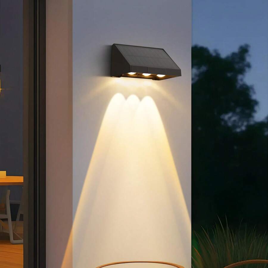 For Outdoor Walls - 4-Pack Solar Wall Lights, Outdoor LED Wall Lights, 3000K Warm White, Waterproof, 1800mAh, 2 Modes, Solar Lighting For Fence, Balcony, Garden - 黑色-4 - 查看 1