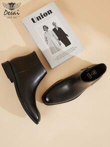 DESAI 1 Pair Chelsea Boots, New British Style Leather Boots For Men, Business Casual High-Top Leather Shoes With Side Zipper, Fashion Black Design Ankle Boots - Black - View 4