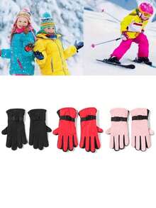 1Pair Warm Thermal Kids' Thermal Lined Thickened Full Finger Ski Gloves | Five-Finger Winter Gloves, Outdoor Sports Leisure Gear Gloves With Adjustable Wrist Straps & Thickened Lining, Multicolor Options, For Skiing, Mountaineering, Hiking, Cycling, Ice Skating, Snowboarding & Outdoor Activities, Suitable For Children Aged 3-13 Years Old